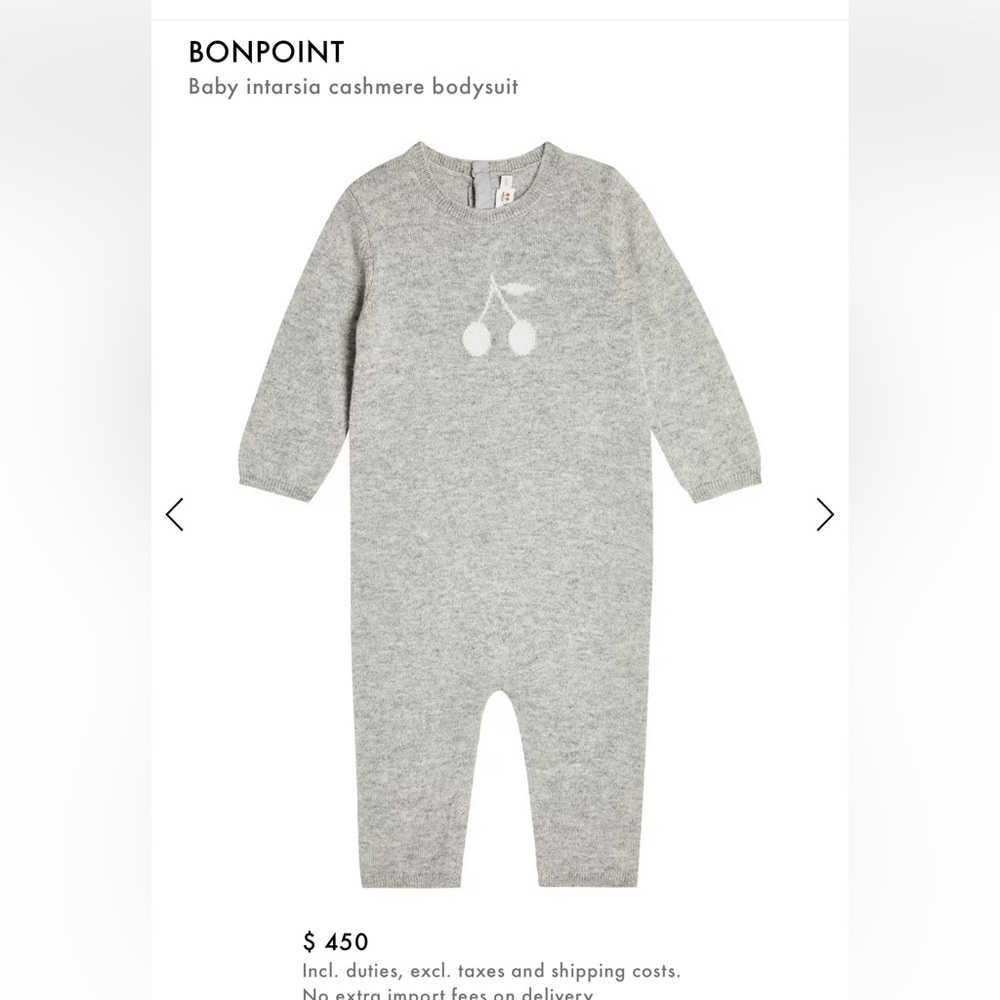 Bonpoint Cashmere Grey Onesie 3M